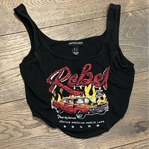 Black vintage looking crop top with a car on it